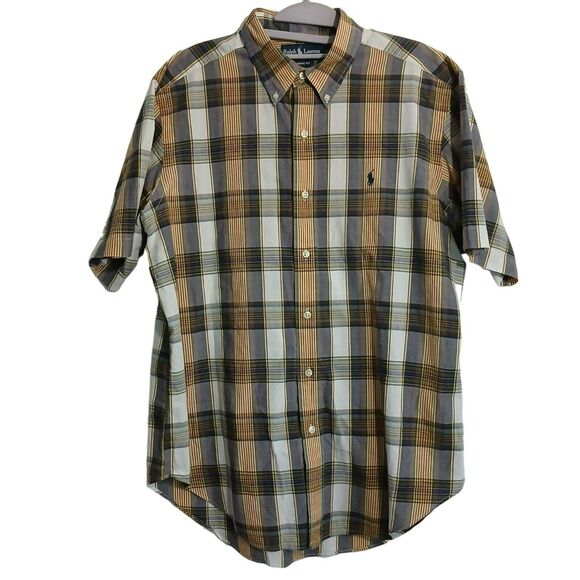 Ralph Lauren L Classic Fit Yellow Plaid Short Sleeve Button-Down Shirt - Picture 1 of 8